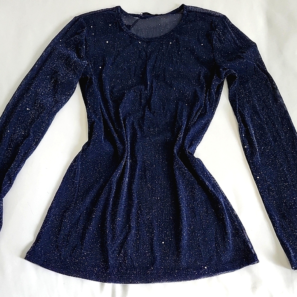 Elegant Navy Blue Glitter Top